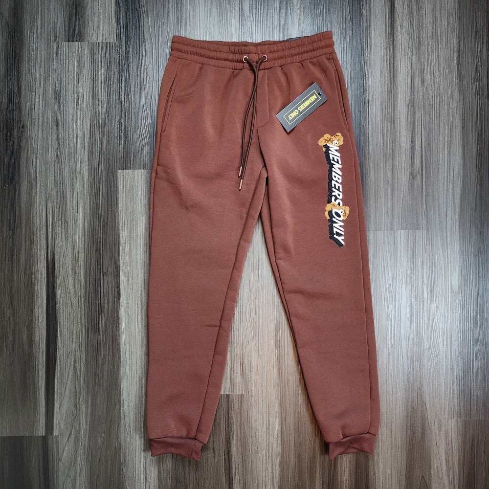 Members Only Joggers Cinnamon Teddy Bear Embroidered Casual Pants Mens Medium
